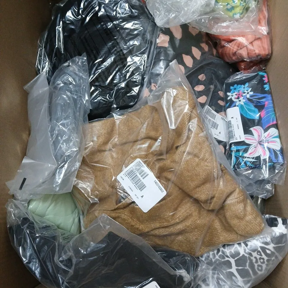 APPROXIMATELY 20 ASSORTED CLOTHING ITEMS IN VARIOUS STYLES, SIZES & COLOURS TO INCLUDE JACKET, DRESS, SHIRT, ETC