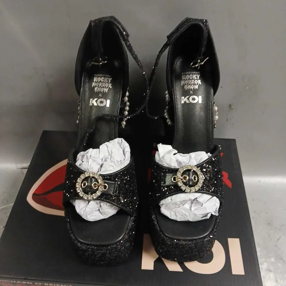 BOXED KOI X ROCKY HORROR SHOW FRASNK N FURTER CHERM HEELS BLACK SIZE 6
