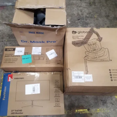 PALLET CONTAINING ASSORTED PRODUCTS INCLUDING BABY PLAYPEN, 27" FULL HD LED MONITOR, CAR SEATS & BABY WALKER