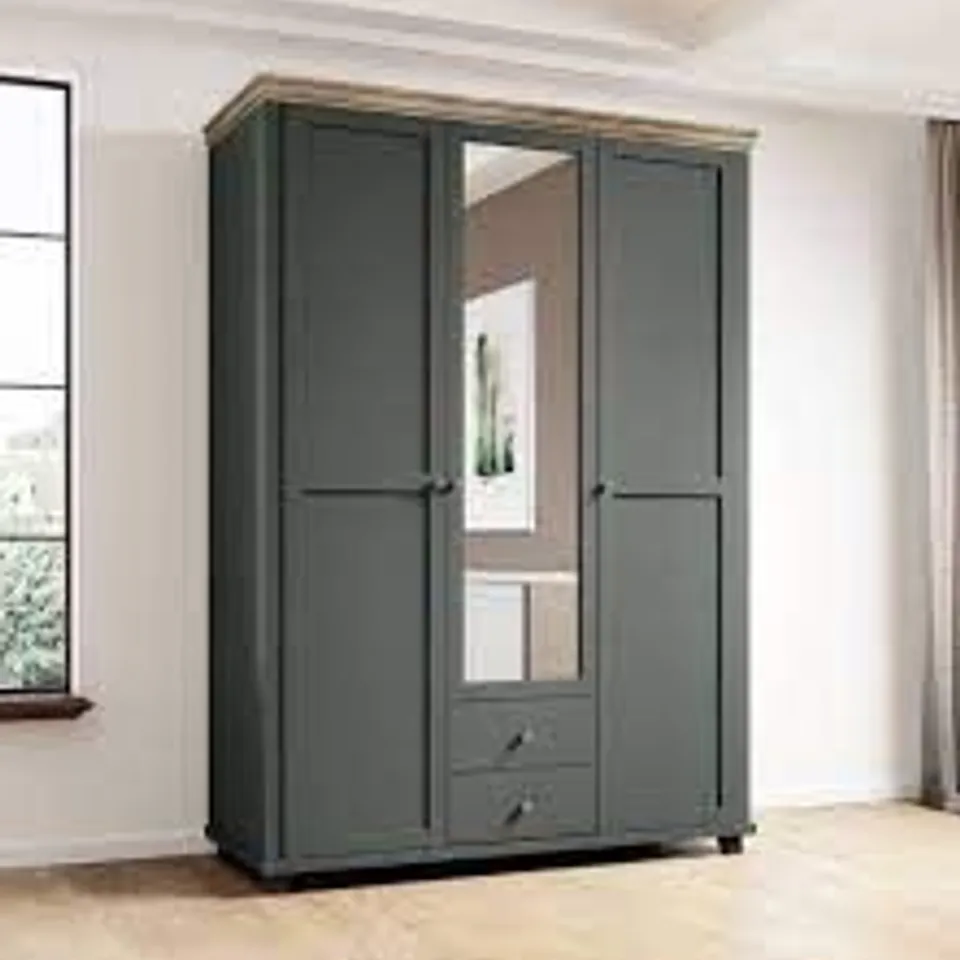 BRAND NEW BOXED GRADE 1 EVORA THREE DOOR WARDROBE WITH MIRROR (4 BOXES)