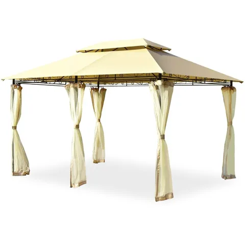 BOXED 2.6 X 3.6M BEIGE GARDEN GAZEBO WITH REMOVABLE MESH SIDE WALL (1 BOX)
