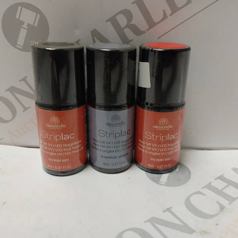 BOX OF APPROXIMATELY 100 X 8ML VIALS OF ALLESANDRO STRIPLAC NAIL POLISH IN RUBY RED, MIRROR MIRROR