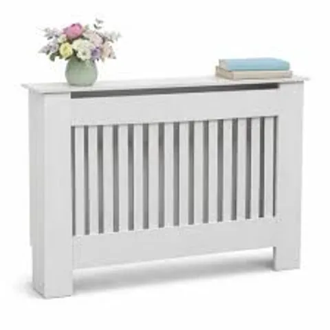 BOXED MEDIUM WHITE WOODEN SLATTED GRILL RADIATOR COVER MDF CABINET