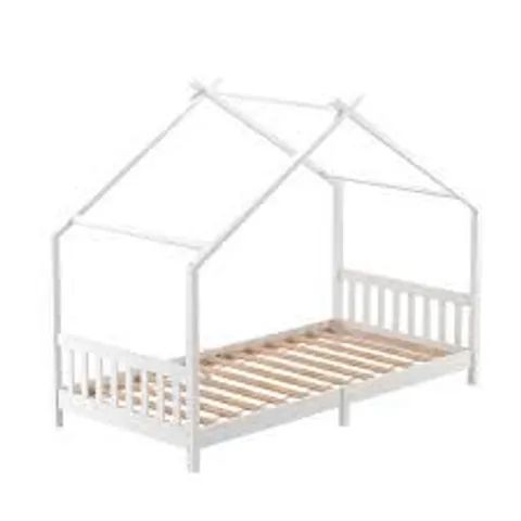 BOXED LIVING AND HOME PINE WOOD HOUSE-SHAPED BED FRAME - WHITE (1 BOX)