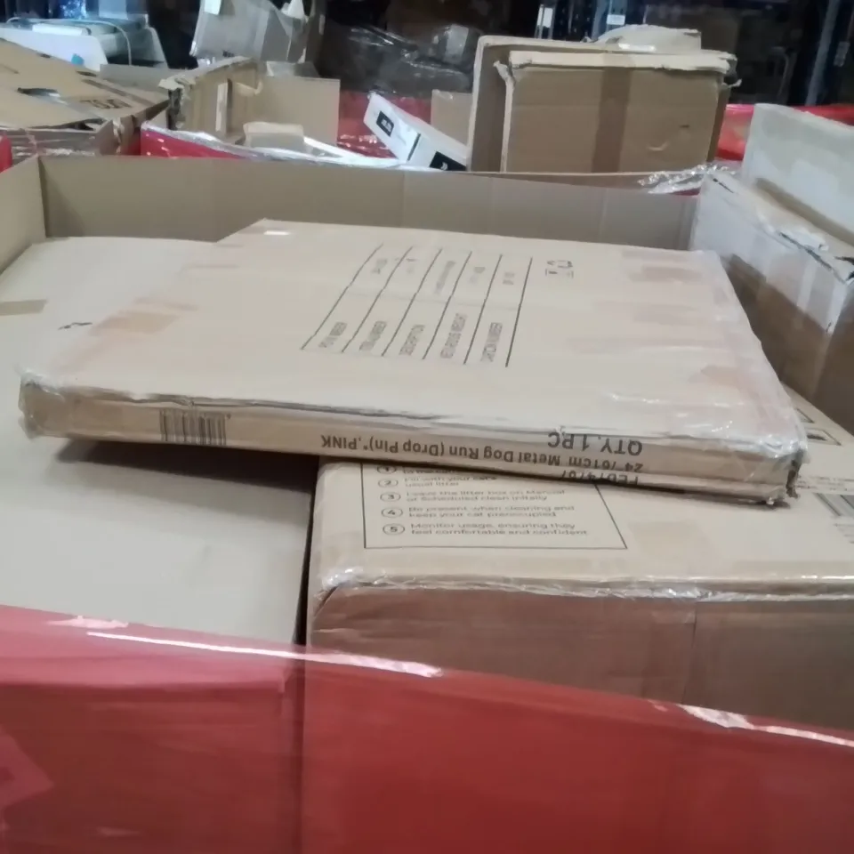 PALLET OF ASSORTED HOUSEHOLD GOODS AND PRODUCTS TO INCLUDE;DOG POTTY TRAY SYSTEM,BOOSTER SEAT,POPUP TENT