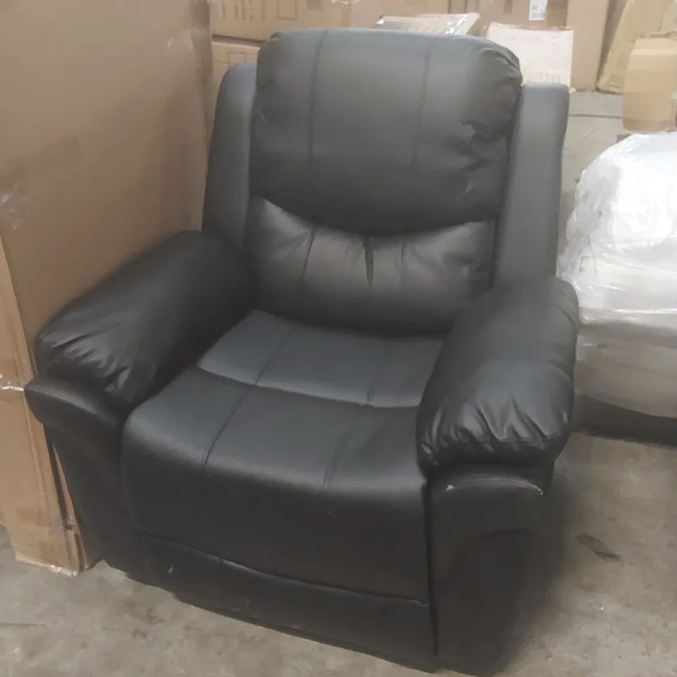 DESIGNER BLACK FAUX LEATHER UPHOLSTERED MANUAL RECLINER ARMCHAIR 