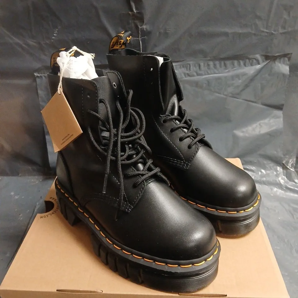DR. MARTENS BLACK LEATHER AUDRICK 8-EYE COMBAT BOOTS – BOXED UK 5 