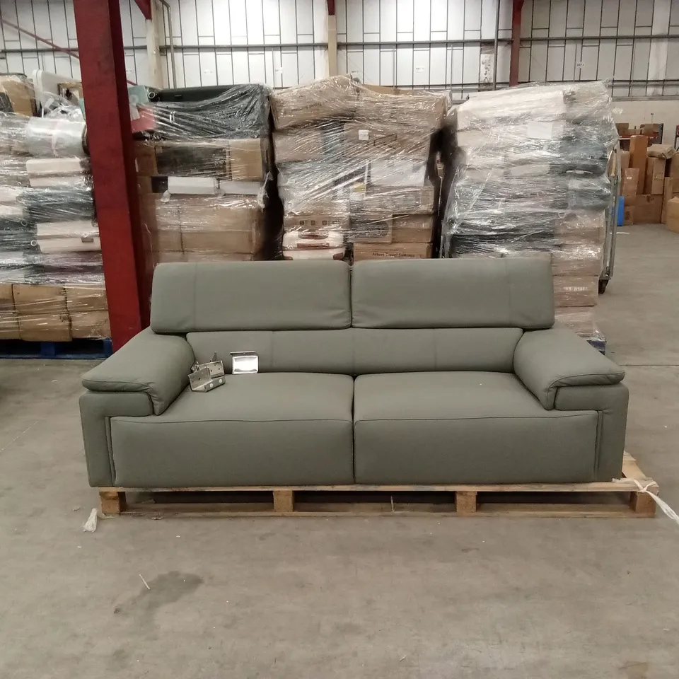 DESIGNER 3 SEATER FAUX LEATHER SOFA - GREY