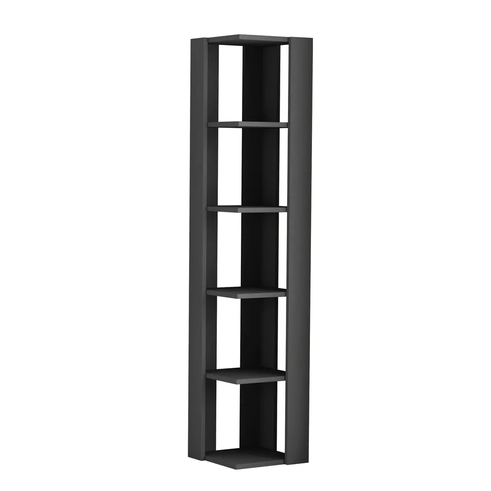 BOXED NATI MODERN CORNER BOOKCASE DISPLAY UNIT TALL 161CM - ANTHRACITE -