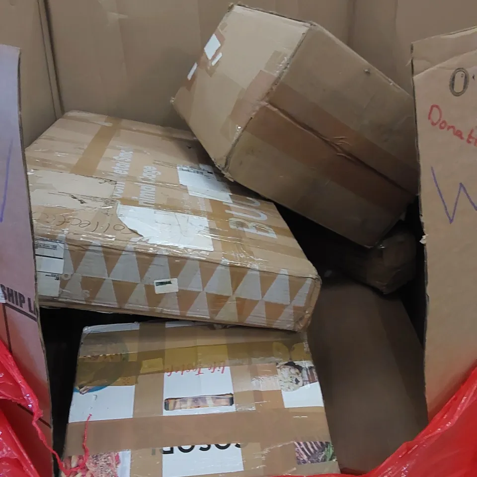 PALLET CONTAINING HOUSEHOLD AND CONSUMER PRODUCTS. INCLUDES FAN, VACUUM CLEANER, KITCHEN FAUCET, BOXED FURNITURE ETC