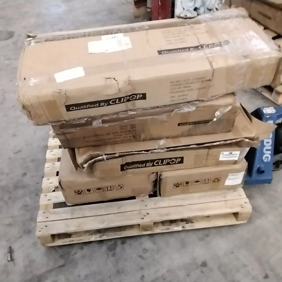 A PALLET OF VARIOUS DESIGNER FURNITURE PARTS.