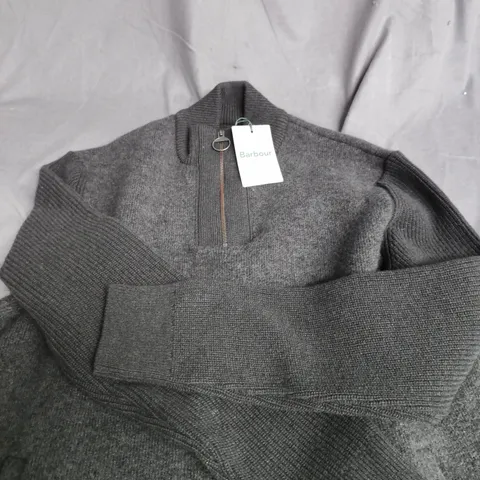 BARBOUR MILBURN HALF ZIP KNITTED JUMPER – DARK OLIVE, SIZE M