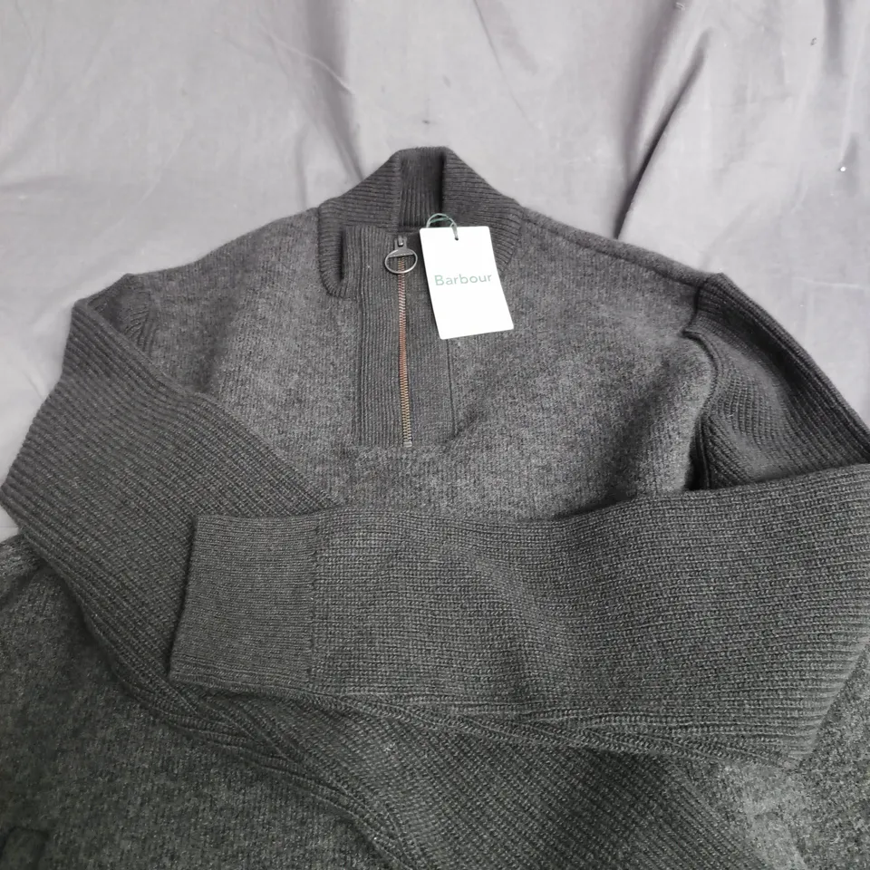 BARBOUR MILBURN HALF ZIP KNITTED JUMPER – DARK OLIVE, SIZE M