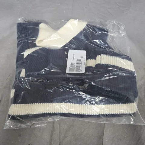 BAGGED DENIM & CO. COLLARED JUMPER IN NAVY/IVORY SIZE MEDIUM