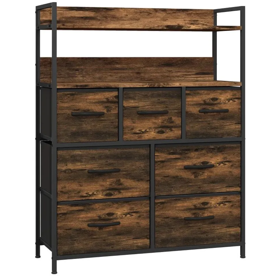 BOXED HOMCOM RUSTIC CHEST OF SEVEN FABRIC DRAWERS - RUSTIC BROWN (1 BOX)