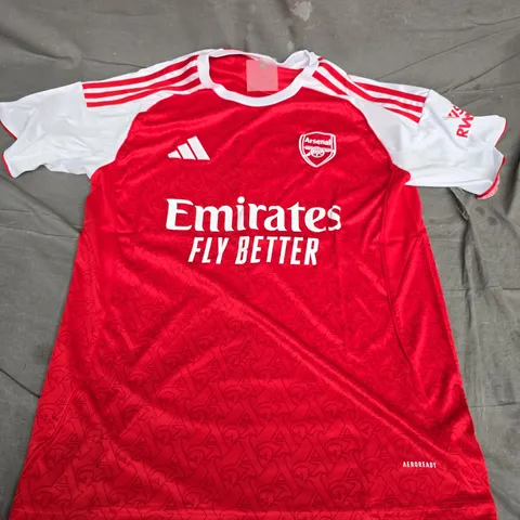 ARSENAL FC HOME SHIRT – RED WITH WHITE SLEEVES, ADIDAS, EMIRATES FLY BETTER, SIZE L