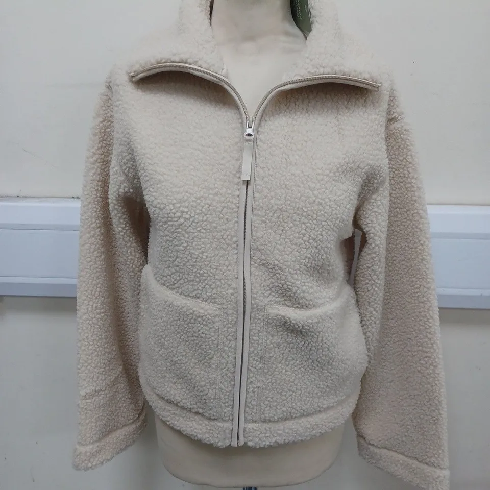 H&M SHERPA ZIP THROUGH JACKET IN CREAM SIZE XS