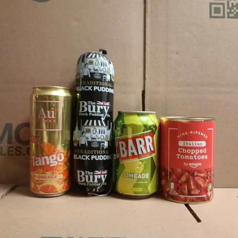 APPROXIMATELY 10 ASSORTED FOOD AND DRINK ITEMS TO INCLUDE TANGO AU VODKA, BLACK PUDDING, ETC