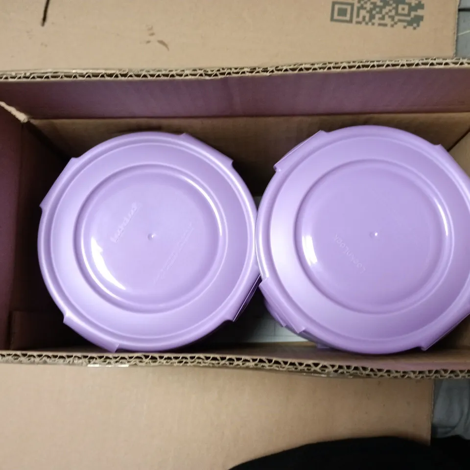 LOCKNLOCK SET OF 6 700ML STORAGE CONTAINERS WITH PURPLE LIDS - BOXED 