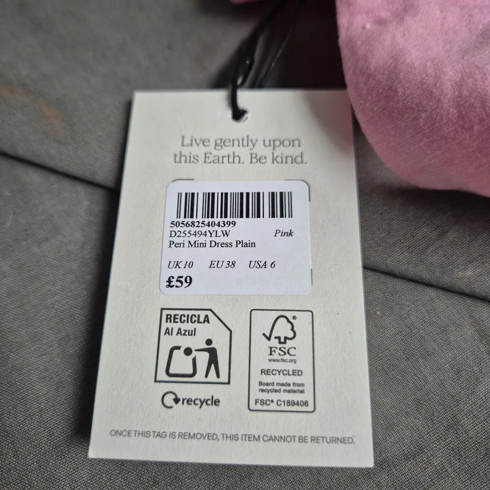 NOBODY'S CHILD PERI MINI DRESS PLAIN – PINK, UK 10