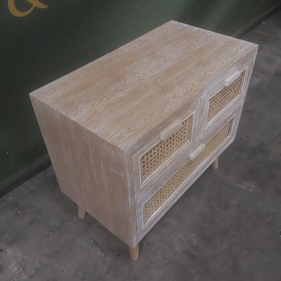 TOULOUSE WOOD AND RATTAN 3 DRAWER CABINET