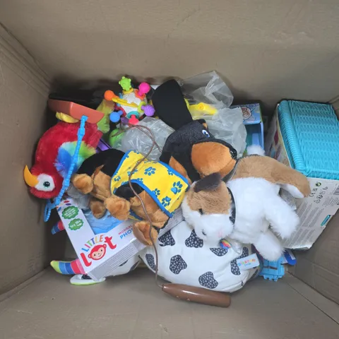 APPROXIMATELY 10 ASSORTED TOYS & GAMES PRODUCTS TO INCLUDE MARTHA MOO PLUSH, WALK ALONG DOG, TOY BABY STROLLER, ETC