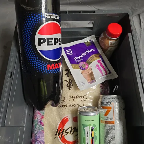 APPROXIMATELY 6 ASSORTED FOOD/DRINK PRODUCTS TO INCLUDE PEPSI MAX, ONE LIVING DRINK, SUSHI RICE ETC 