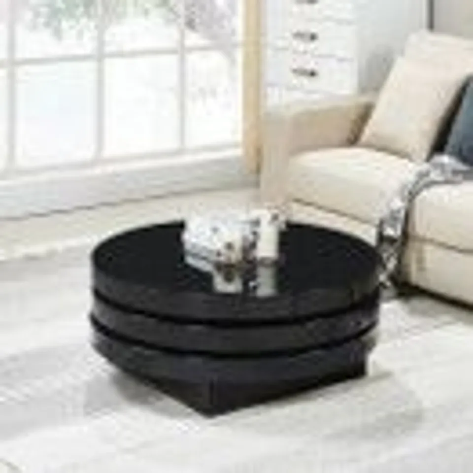 BOXED TRIPLO ROTATING ROUND WHITE GLOSS CONCRETE EFFECT COFFEE TABLE (2 BOXES)