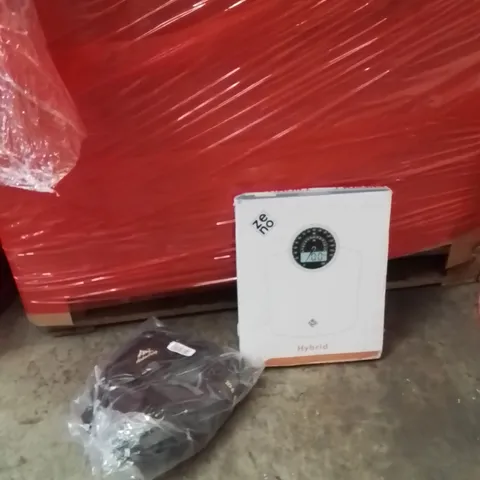 PALLET OF ASSORTED HOUSEHOLD GOODS AND PRODUCTS TO INCLUDE;BACKPACK,SCALES