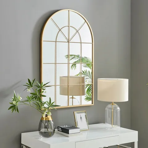 BOXED ZEUS GOLD LARGE ARCH WINDOW MIRROR