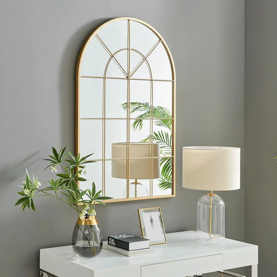BOXED ZEUS GOLD LARGE ARCH WINDOW MIRROR