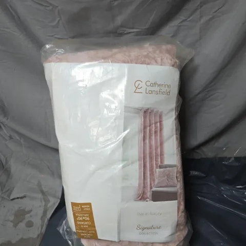 CATHERINE LANSFIELD CRUSHED VELVET EYELET LINED CURTAINS BLUSH PINK 90 X 90"