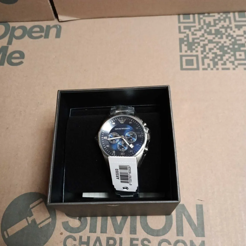 EMPORIO ARMANI AR5860 CHRONOGRAPH STAINLESS STEEL WATCH – BOXED