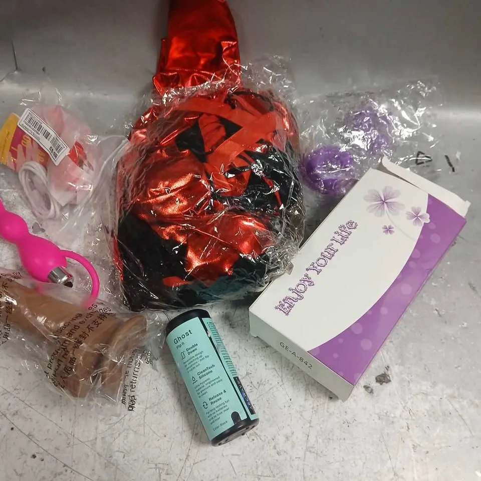 TOTE OF ASSORTED X RATED TOYS AND ACCESSORIES