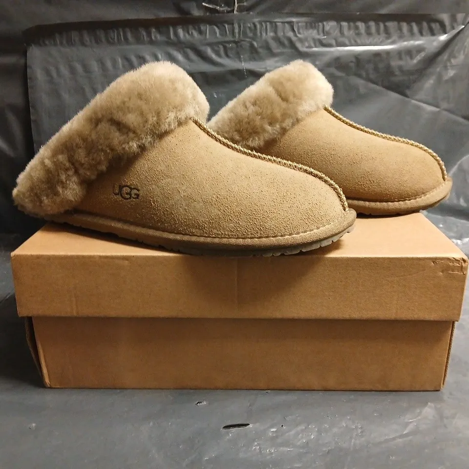 BOXED PAIR OF UGG DAKOTA SHOES IN TAUPE SIZE UK 7