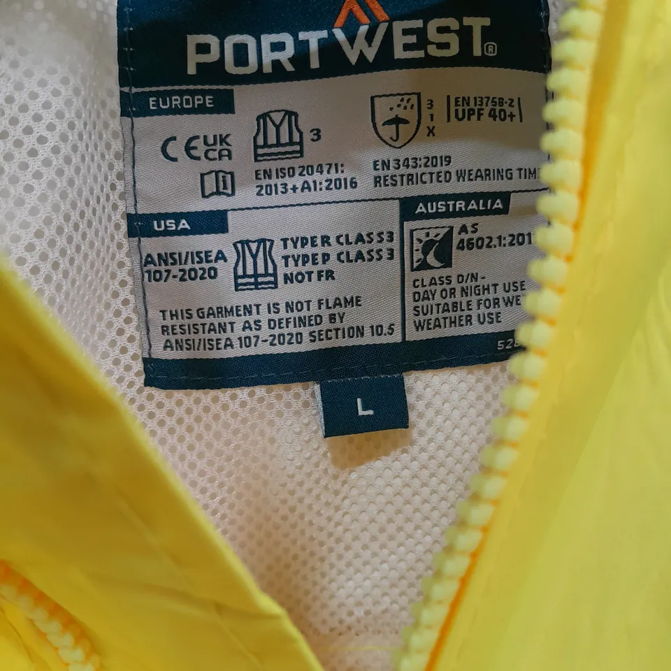 PORTWEST HI-VIS RAIN JACKET - LARGE