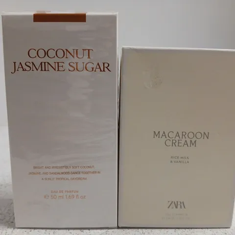 2 ZARA FRAGRANCES TO INCLUDE COCONUT JASMINE SUGAR & MACAROON CREAM 