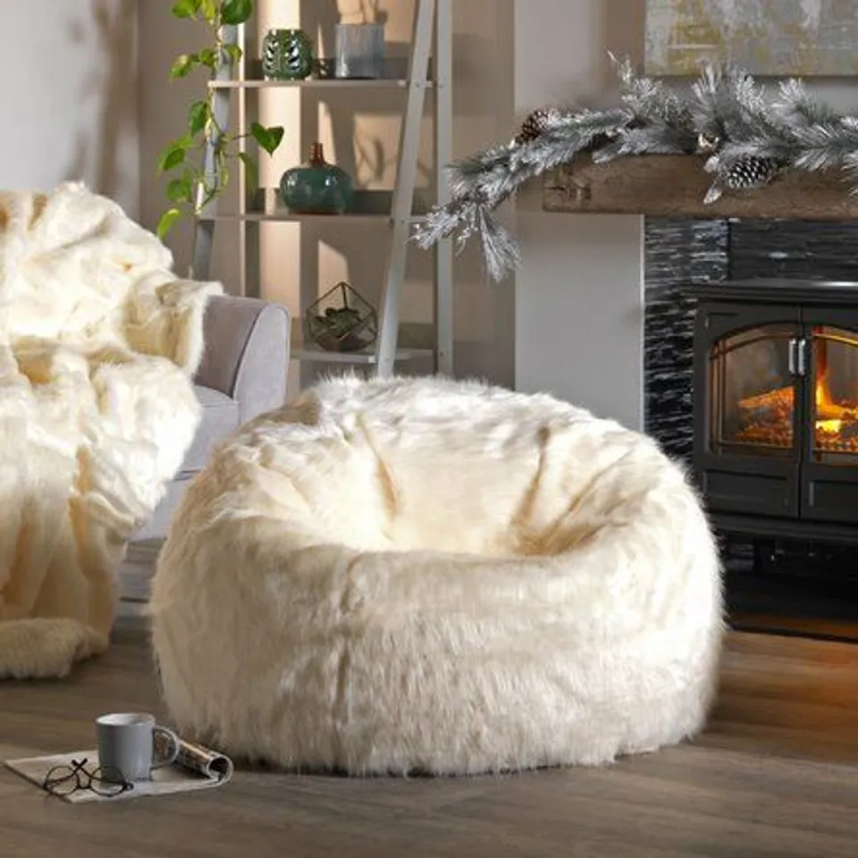 BOXED FAUX FUR BEAN BAG CHAIR -NATURAL 