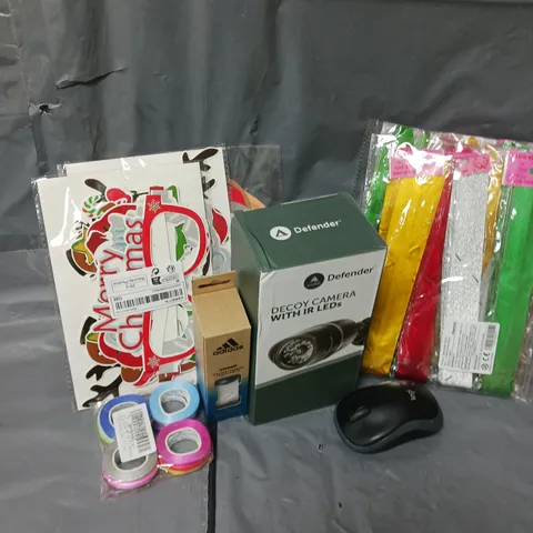 APPROXIMATELY 12 ASSORTED HOUSEHOLD PRODUCTS TO INCLUDE WIRELESS MOUSE, ADIDAS ADIGRIP WHITE, CHRISTMAS CRAFTS, ETC