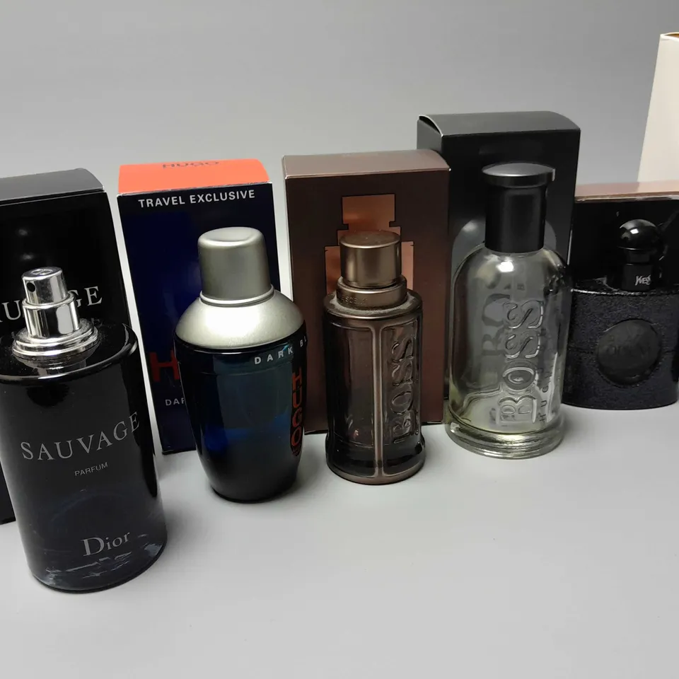 APPROXIMATELY 8 BOXED EMPTY FRAGRANCES BOTTLES TO INCLUDE POLO RALPH LAUREN EAU DE TOILETTE, HUGO BOSS BOTTLED UNLIMITED, VIVA LA JUICY COURTURE, ETC