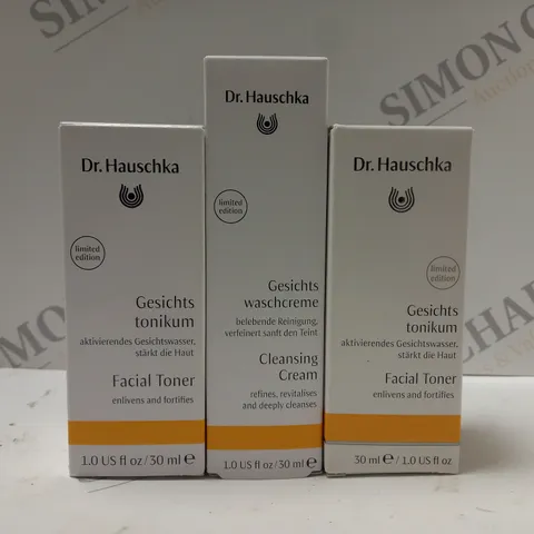 BOX OF 3 ASSORTED DR. HAUSCHKA PRODUCTS TO INCLUDE 2 X 30ML FACIAL TONER & 1 X 30ML CLEANSING CREAM