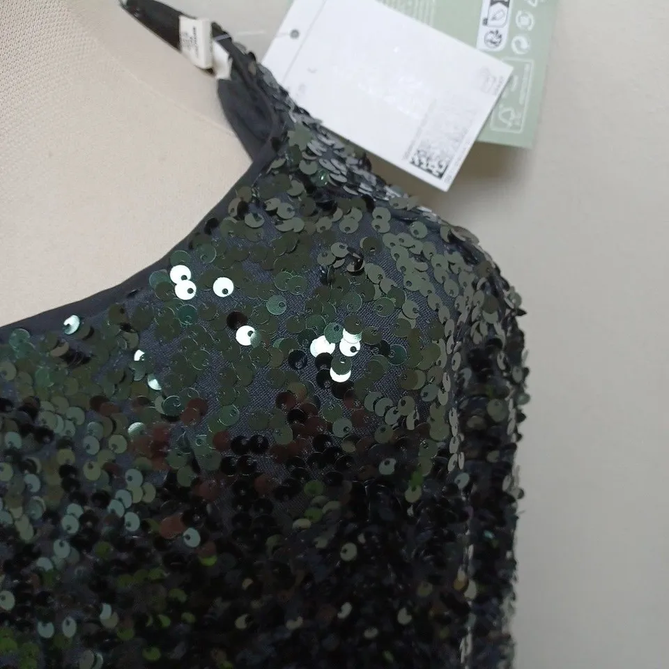 H&M DARK GREEN SEQUIN LONG SLEEVE DRESS - EUR L