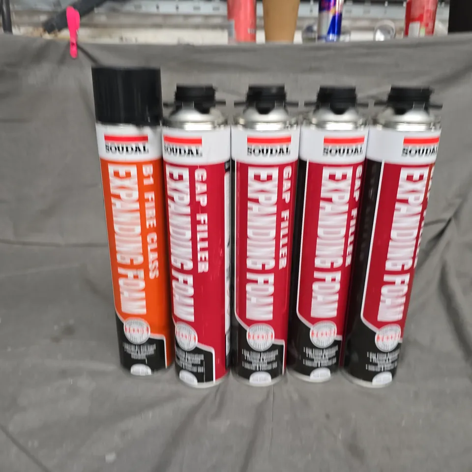 5 ASSORTED SOUDAL EXPANDABLE FOAMS TO INCLUDE GAP FILLER & B1 FIRE CLASS - COLLECTION ONLY