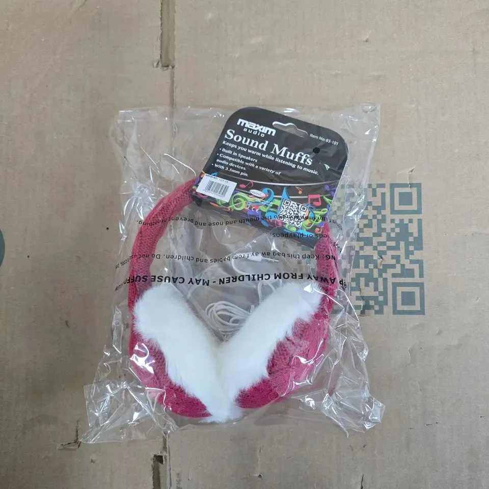 BOX OF APPROXIMATELY 15 MAXIM SOUND MUFFS – PINK KNITTED EARMUFFS WITH BUILT-IN SPEAKERS (3.5MM)