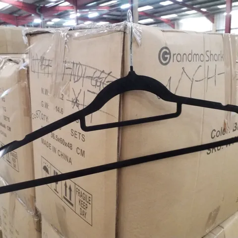 BOX CONTAINING APPROXIMATELY 50 GRANDMA SHARK VELVET HANGERS - BLACK
