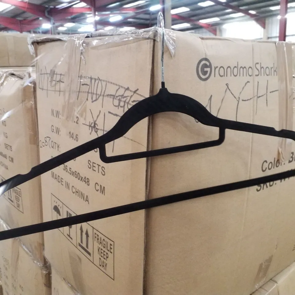 BOX CONTAINING APPROXIMATELY 50 GRANDMA SHARK VELVET HANGERS - BLACK