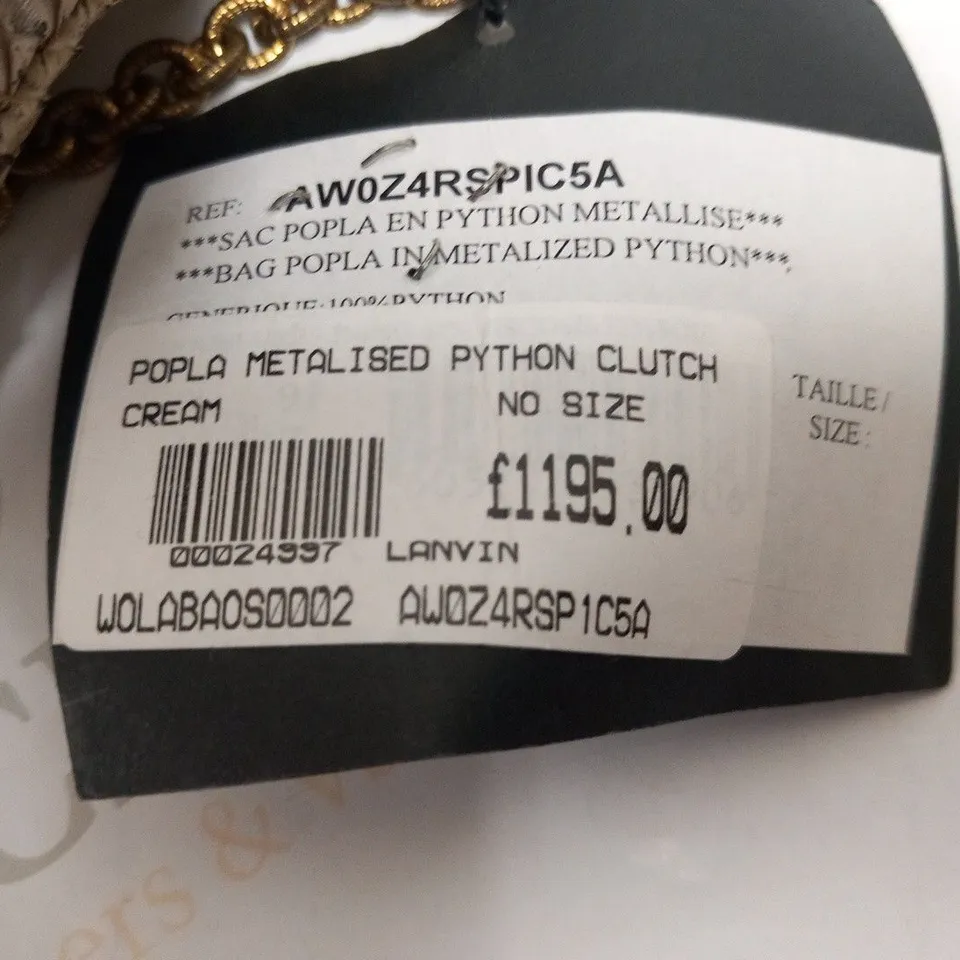LANVIN POPLA CREAM METALISED PYTHON CLUTCH