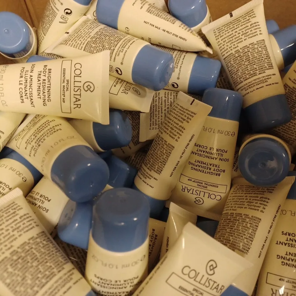 BOX OF APPROX 70 X 30ML COLLISTAR BRIGHTENING BODY RESHAPING TREATMENT