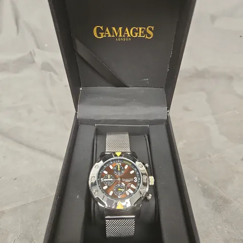 GAMAGES LONDON CHRONOGRAPH WRISTWATCH – STAINLESS STEEL MESH BRACELET