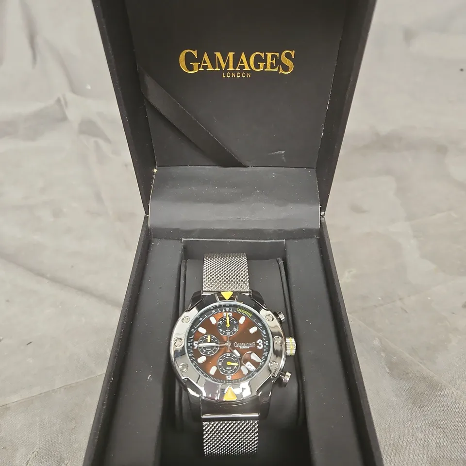 GAMAGES LONDON CHRONOGRAPH WRISTWATCH – STAINLESS STEEL MESH BRACELET